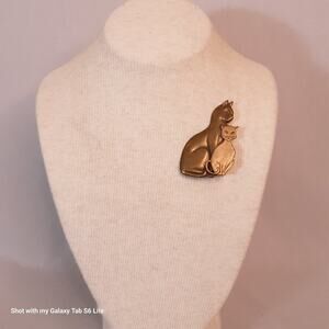 Vintage Cat Brooch Two Tone Mixed Metal Design Unique Animal Pin